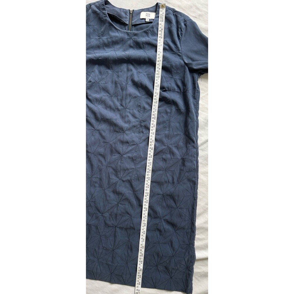 Noa Noa navy blue geometric quilted shift dress 3/4 sleeve 34 EU 4US - Picture 5 of 6